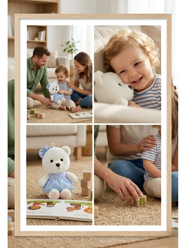 Teddy Bear with Blue Gingham Dress – 8-Inch White Plush Soft Stuffed Animal Toy for Toddlers, Kids ST11121