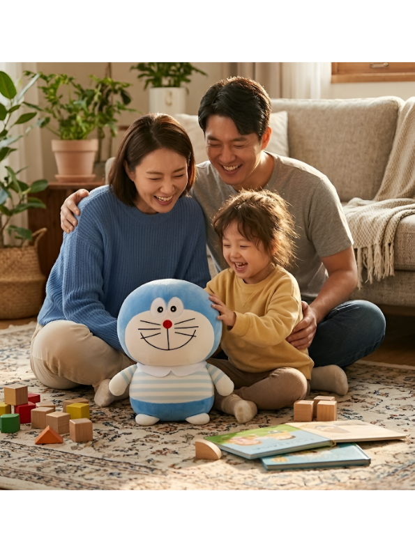 Doraemon Premium Plush Toy – Soft Stuffed Animal with Striped Shirt, Perfect Gift for Kids and Anime Fans (Blue/White) ST9546
