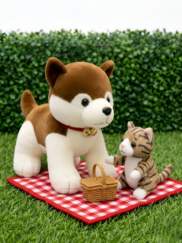 Shiba Inu Plush Toy – 30cm Cute Brown & White Kawaii Dog Stuffed Animal with Bell Collar, Soft Mame Shiba Plush for Kids ST14632