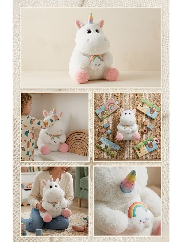 Rainbow Hippo-Unicorn Plush – 8-Inch Ultra-Soft Faux Fur Stuffed Animal with Rainbow Cloud – Cute Mythical Creature Toy for Kids and Toddlers ST13212