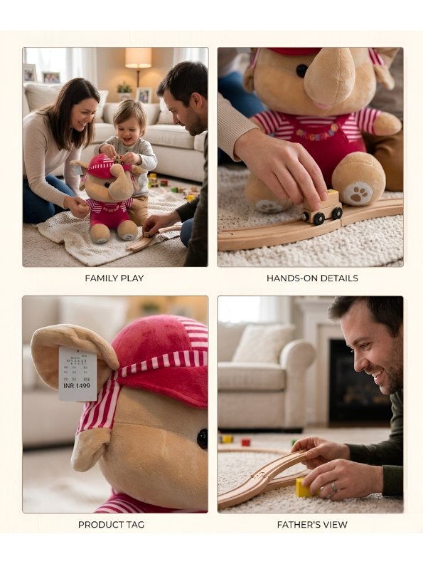 45 cm Premium Elephant Plush Toy in Red Striped Dungarees & Matching Cap – Ultra-Soft Stuffed Animal for Kids, Perfect Gift for Babies & Toddlers ST14534
