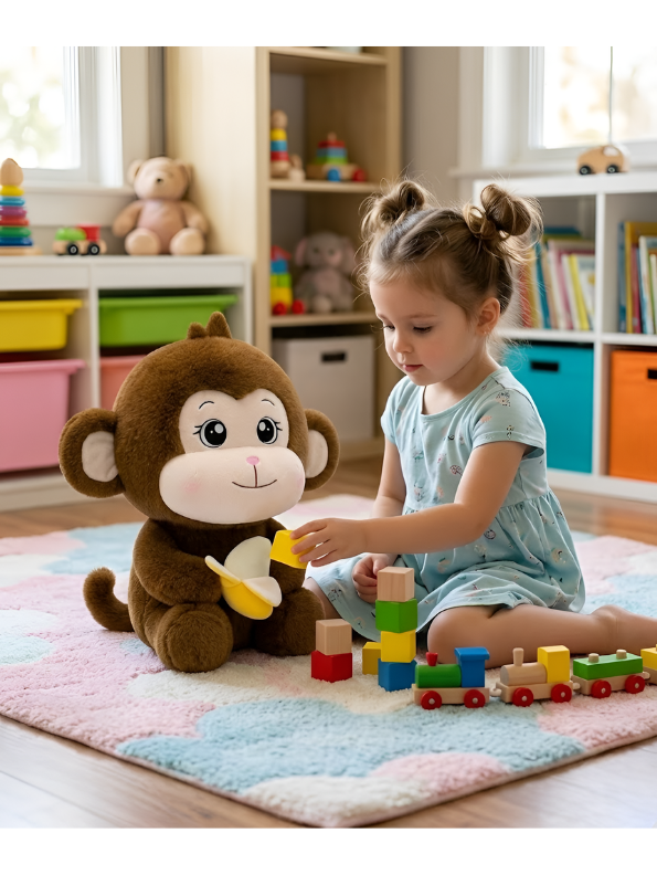 Monkey Plush Toy with Banana – 45cm Sitting Ultra-Soft Stuffed Animal for Kids, Cute Brown Nursery Décor, ST14463