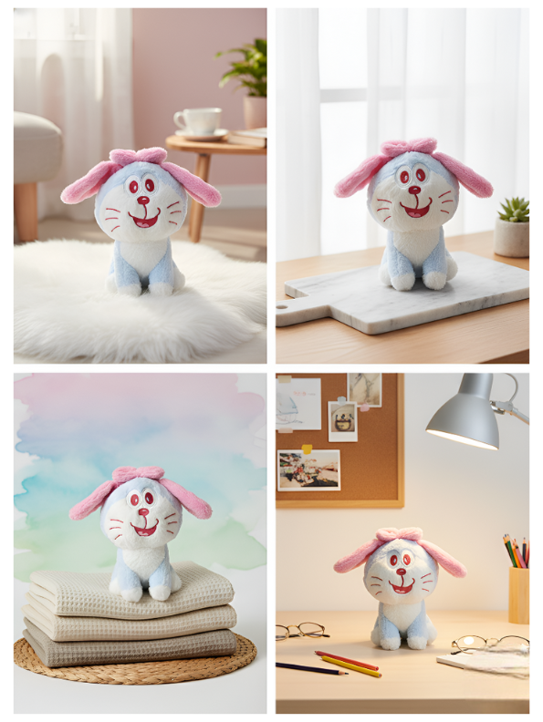 Doraemon Plush Toy 21-cm – Soft Blue & White Stuffed Figure with Pink Bow