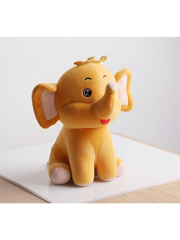Crown Elephant Plush Toy - Soft Yellow Elephant Stuffed Animal with Golden Crown, Big Ears, and Upturned Trunk, Kawaii Plushie Doll for Kids ST11471