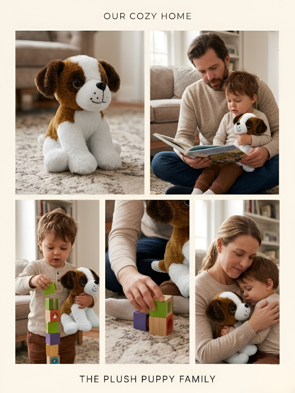 Cute Brown & White Saint Bernard Puppy Plush Toy – 8-Inch Soft Stuffed Dog for Kids, Ultra-Soft Cuddly Animal Plushie Gift for Toddlers & Children ST14953
