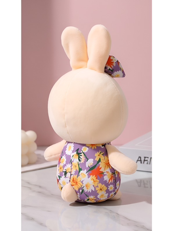 Bunny Soft Toy with Floral Print Romper and Bow – 7-Inch Cute Plush Adorable Stuffed Rabbit Toy for Kids ST11129