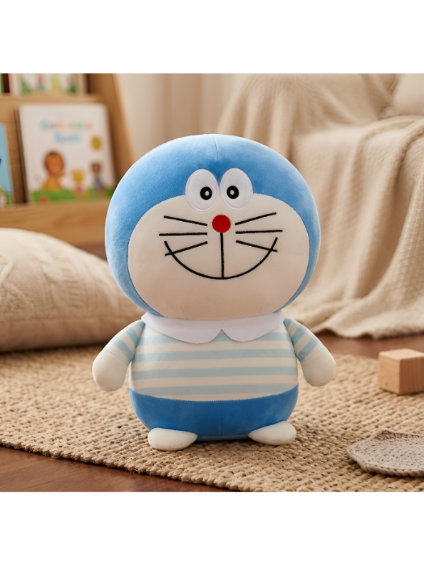 Doraemon Premium Plush Toy – Soft Stuffed Animal with Striped Shirt, Perfect Gift for Kids and Anime Fans (Blue/White) ST9546