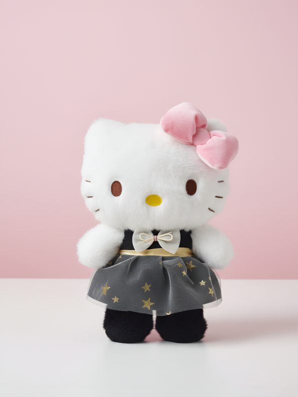 Hello Kitty Plush 23-cm Soft Toy  – Starry Night Black & Gold Tulle Dress, Pink Bow Collector Edition