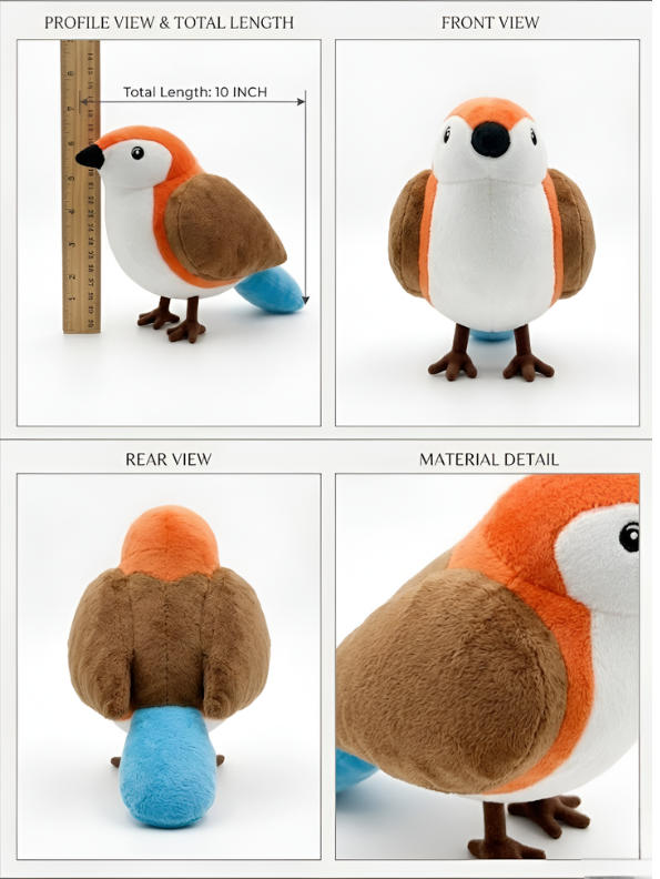 Robin Plush Toy – 10-Inch Premium Soft Stuffed Animal Bird for Toddlers, Realistic Forest Friend Nursery Decor and Educational Play ST16478