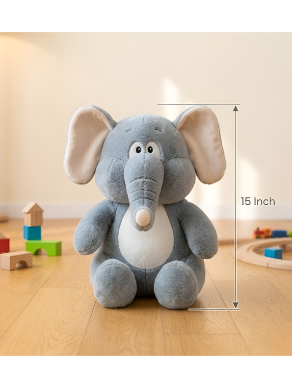 Grey Plush Elephant – 15-Inch Soft & Cuddly Stuffed Animal Toy for Kids and Toddlers, Premium Quality ST14496
