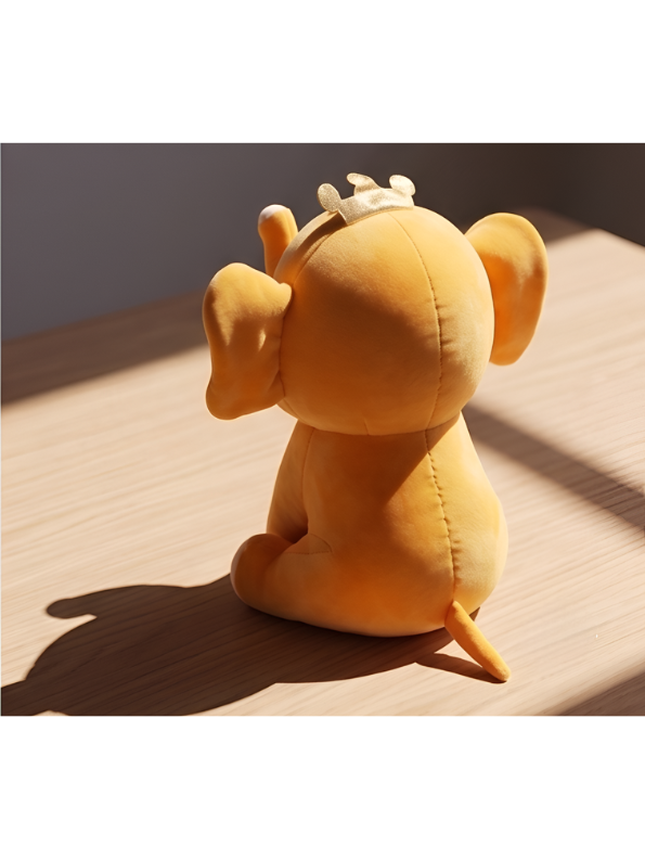 Crown Elephant Plush Toy - Soft Yellow Elephant Stuffed Animal with Golden Crown, Big Ears, and Upturned Trunk, Kawaii Plushie Doll for Kids ST11471
