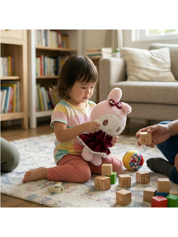 Sanrio My Melody Plush Doll – Pink Bunny Soft Toy in Burgundy Velvet Dress with Lace Trim | Official Cute Kawaii Gift for Girls & Collectors ST15963