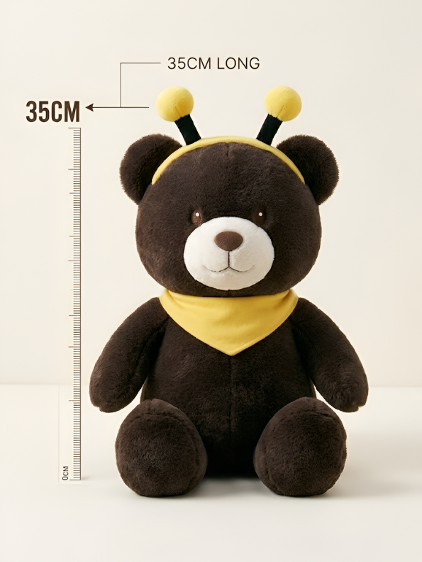 Brown & White Plush Teddy Bear with Bee Antennas and Bandana – Adorable 35CM Ultra-Soft Stuffed Animal Toy for Kids, Toddlers ST16299