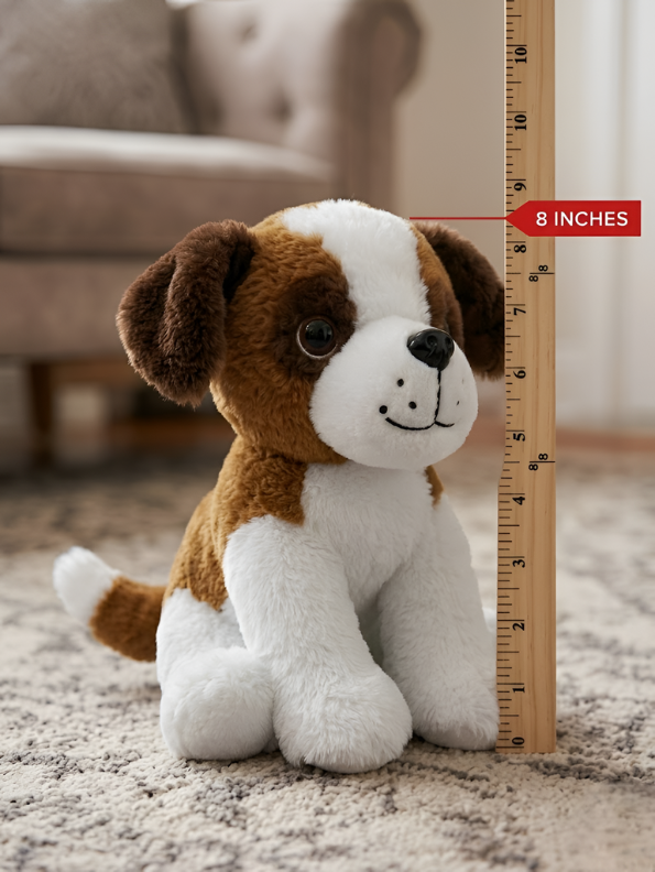 Cute Brown & White Saint Bernard Puppy Plush Toy – 8-Inch Soft Stuffed Dog for Kids, Ultra-Soft Cuddly Animal Plushie Gift for Toddlers & Children ST14953