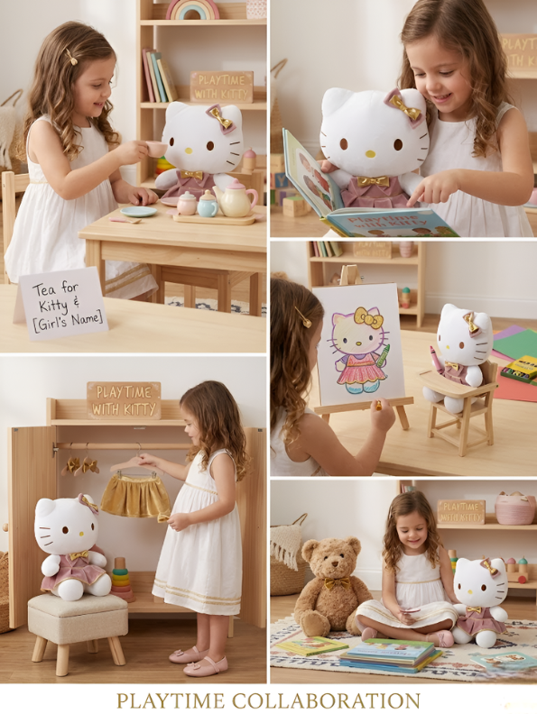 Official Sanrio Hello Kitty 40cm Plush Doll in Pink Velvet Dress with Metallic Gold Bow Accents – Premium Soft Toy for Collectors & Gifts ST16372