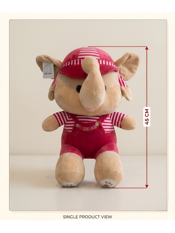 45 cm Premium Elephant Plush Toy in Red Striped Dungarees & Matching Cap – Ultra-Soft Stuffed Animal for Kids, Perfect Gift for Babies & Toddlers ST14534