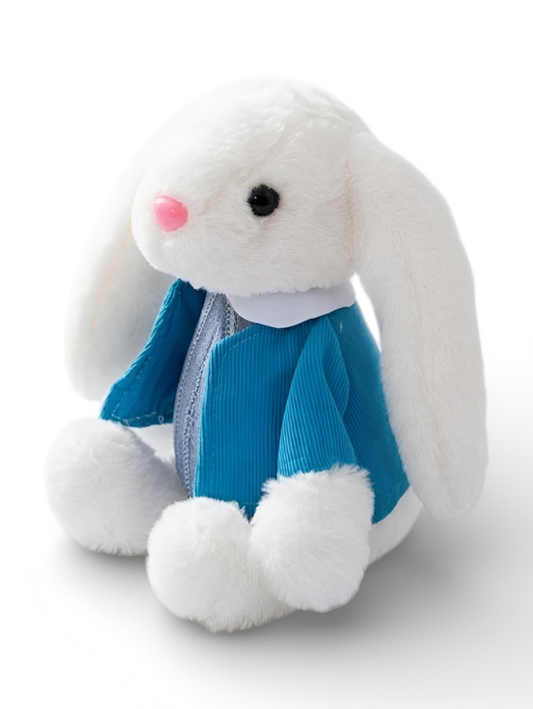 Blue Rabbit Plush Toy – 8-Inch Soft Stuffed Bunny with Corduroy Jacket & Peter Pan Collar Dress – Cute Cuddly Toy for Kids & Toddlers ST11372