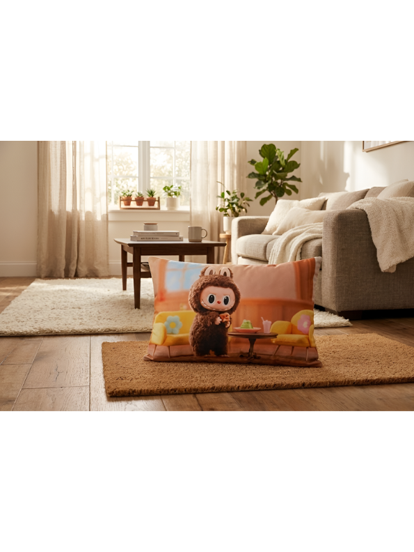 POP MART Labubu Plush Pillow – Cute Brown Monster Decorative Cushion for Sofa & Bedroom ST11441