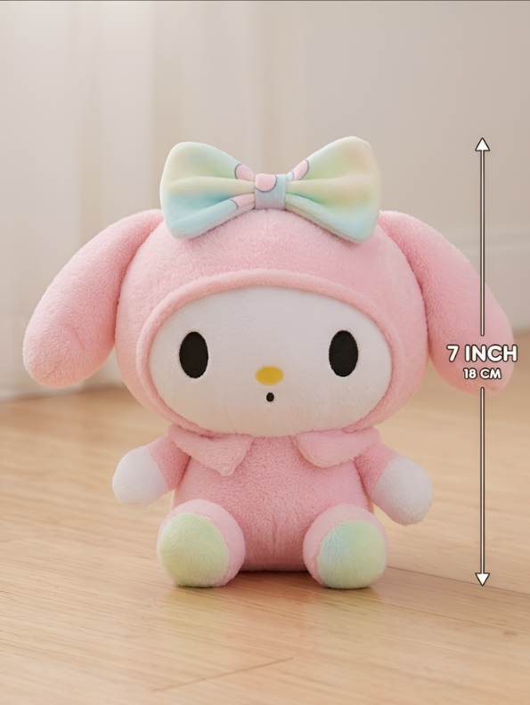 My Melody Pastel Plush Toy – 7-Inch Kawaii Sanrio Soft Stuffed Animal with Rainbow Bow & Accents – Cuddly Gift for Kids and Collectors ST16627