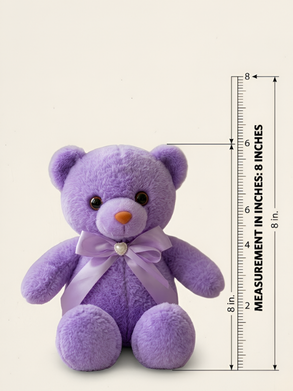 Teddy Bear Plush 8-Inch – Soft Stuffed Animal with Lavender Ribbon & Heart Charm | Cute Birthday Gift for Kids, Toddlers & Girls ST11106