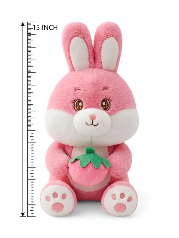 Bunny Plush Toy Holding Strawberry – 15-Inch Pink Soft Stuffed Animal Gift for Girls, Toddlers & Kids ST14440