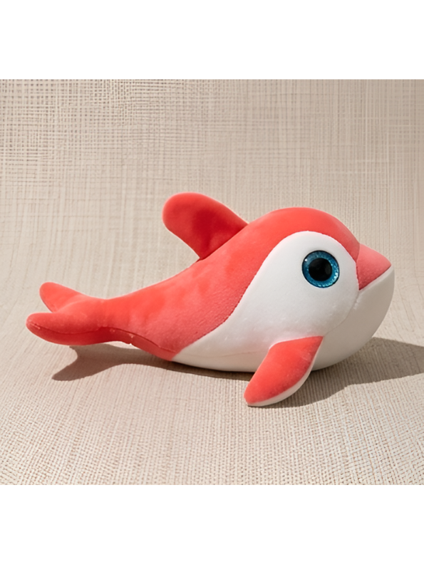 Dolphin Plush Toy - 7-Inch Cute Coral Red Soft Stuffed Animal Marine Life Teddy Bear with Big Blue Glitter Eyes for Kids and Toddlers ST14658