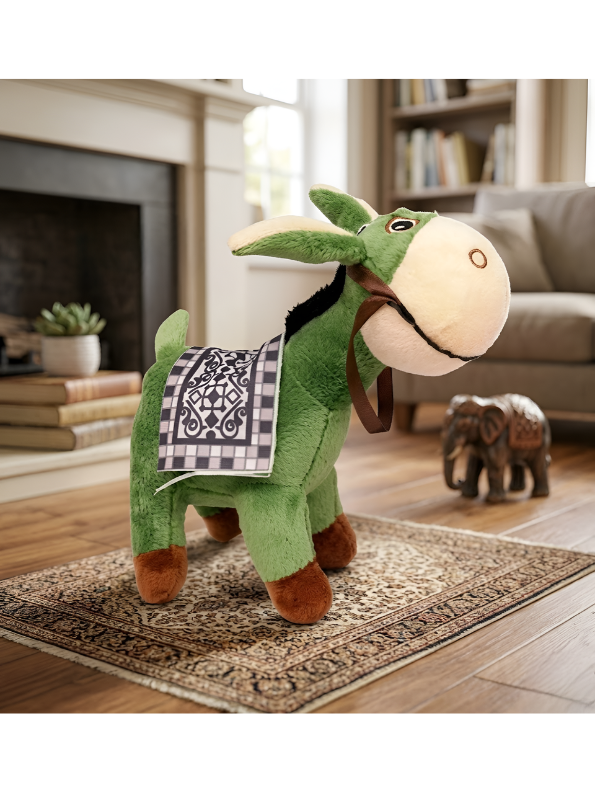 Green Donkey Soft Toy with Decorative Saddle – Cute 7-Inch Plush Burgundy Stuffed Farm Animal Plushie for Kids & Toddlers ST13195.