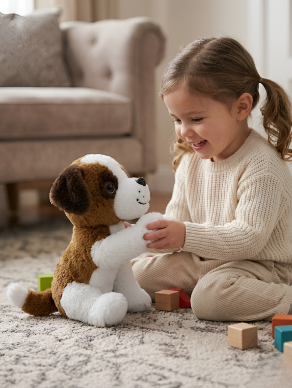 Cute Brown & White Saint Bernard Puppy Plush Toy – 8-Inch Soft Stuffed Dog for Kids, Ultra-Soft Cuddly Animal Plushie Gift for Toddlers & Children ST14953