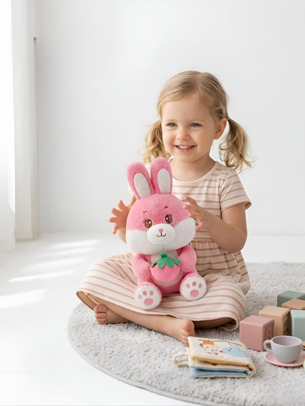 Bunny Plush Toy Holding Strawberry – 15-Inch Pink Soft Stuffed Animal Gift for Girls, Toddlers & Kids ST14440