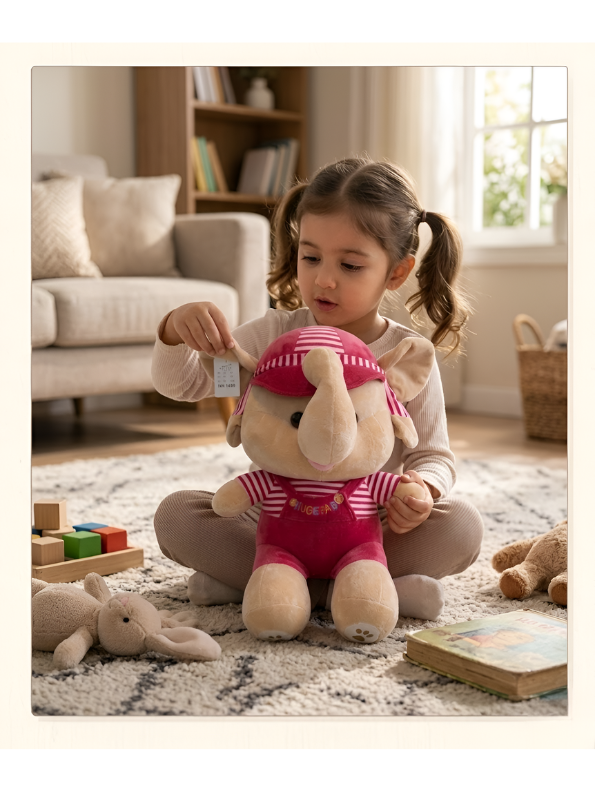 45 cm Premium Elephant Plush Toy in Red Striped Dungarees & Matching Cap – Ultra-Soft Stuffed Animal for Kids, Perfect Gift for Babies & Toddlers ST14534