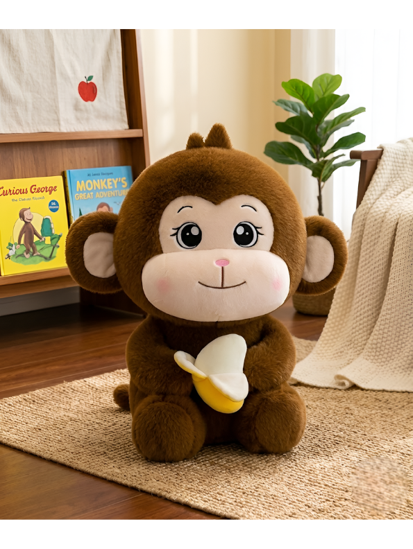 Monkey Plush Toy with Banana – 45cm Sitting Ultra-Soft Stuffed Animal for Kids, Cute Brown Nursery Décor, ST14463