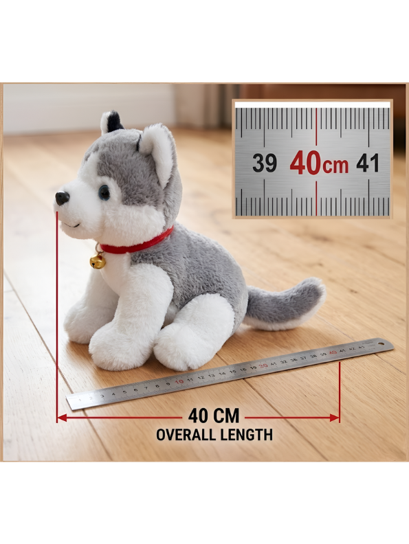 40cm Soft Husky Plush Stuffed Animal – Adorable Husky Puppy Dog Toy with Red Collar & Bell, Ultra-Cuddly Gift for Kids and Dog Lovers ST14631