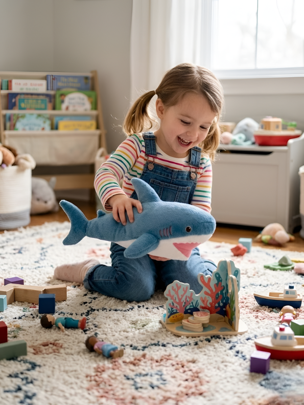 Shark Toy – 15-Inch Plush Soft Blue Great White Stuffed Animal for Kids, Toddlers & Ocean-Themed Nursery Decor Gift ST15570