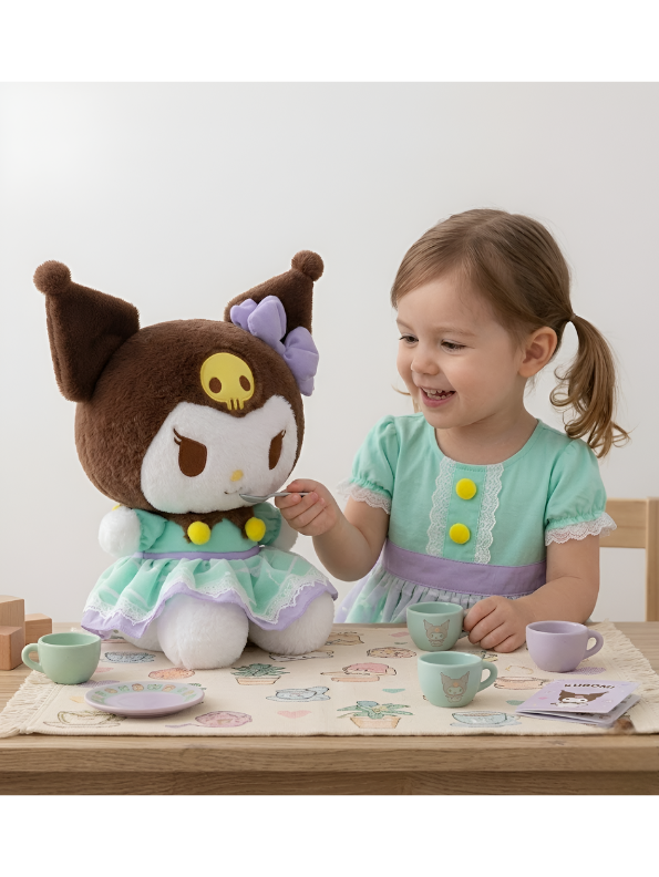 Official Sanrio Kuromi Plush Doll – 30cm Collector’s Edition in Pastel Green Lace Dress – Brown & Purple Soft Stuffed Toy ST15976