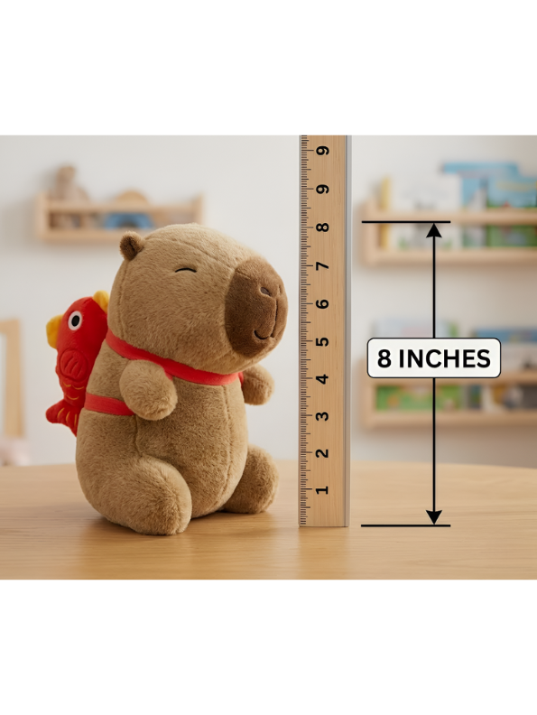 Cute Capybara Plush Toy with Red Fish Backpack – 8 Inch Soft Capybara Stuffed Animal Plushie for Kids, Boys & Girls | ST15738