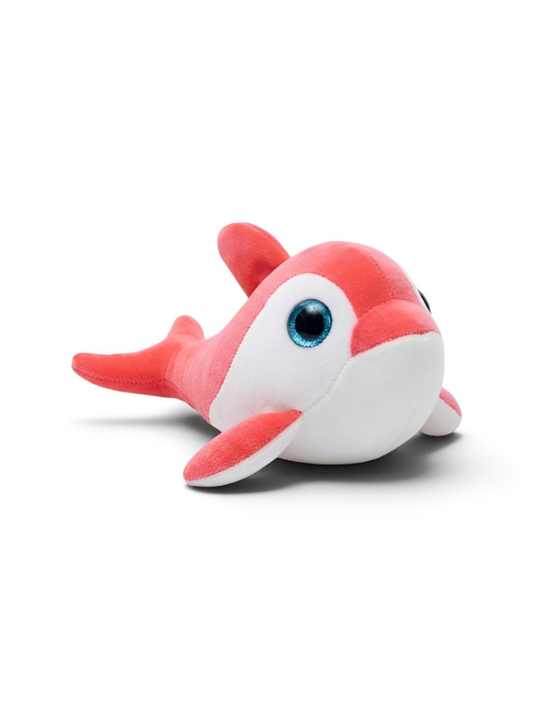 Dolphin Plush Toy - 7-Inch Cute Coral Red Soft Stuffed Animal Marine Life Teddy Bear with Big Blue Glitter Eyes for Kids and Toddlers ST14658