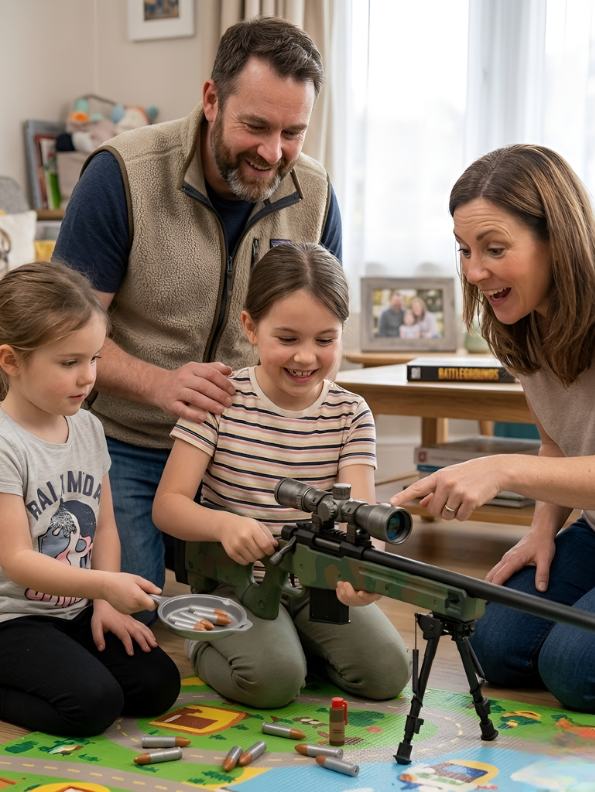 Battlegrounds-Inspired Toy Sniper Rifle with Tactical Scope, Foldable Bipod & 5 Soft Foam Bullets – Realistic Design for Safe Indoor & Outdoor Play