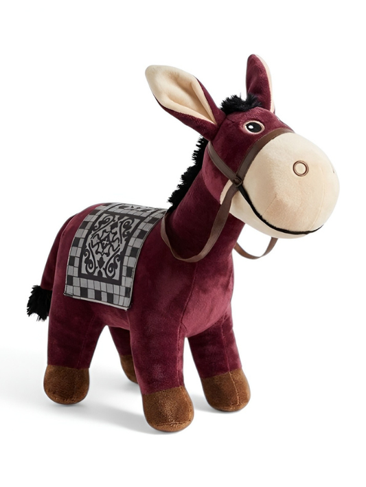 Donkey Soft Toy with Decorative Saddle – Cute 7-Inch Plush Burgundy Stuffed Farm Animal Plushie for Kids & Toddlers ST13195