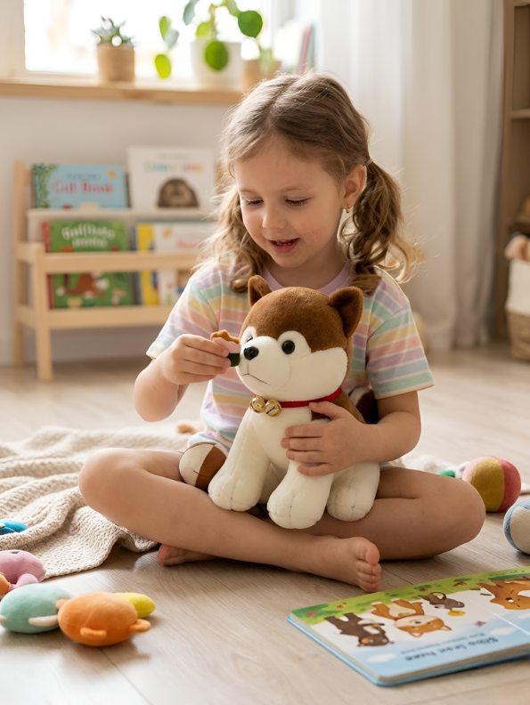 Shiba Inu Plush Toy – 30cm Cute Brown & White Kawaii Dog Stuffed Animal with Bell Collar, Soft Mame Shiba Plush for Kids ST14632