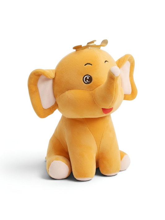 Crown Elephant Plush Toy - Soft Yellow Elephant Stuffed Animal with Golden Crown, Big Ears, and Upturned Trunk, Kawaii Plushie Doll for Kids ST11471