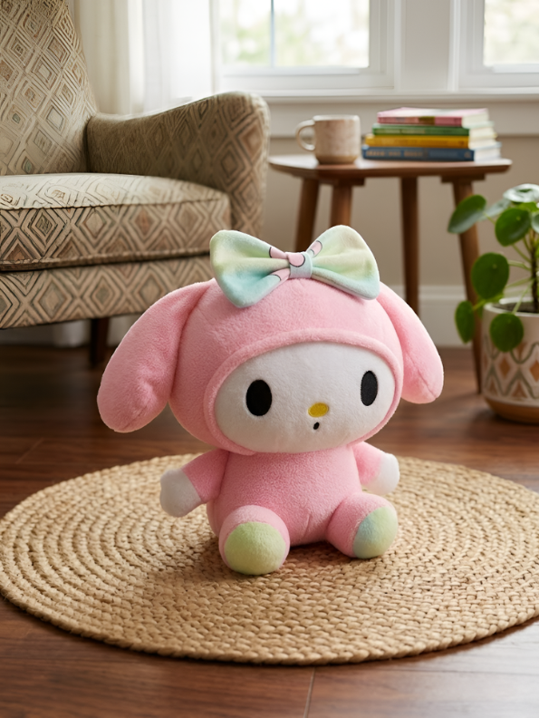 My Melody Pastel Plush Toy – 7-Inch Kawaii Sanrio Soft Stuffed Animal with Rainbow Bow & Accents – Cuddly Gift for Kids and Collectors ST16627