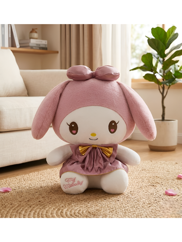 My Melody Plush Toy – 10-Inch Authentic Sanrio Stuffed Animal with Pink Dress & Gold Bow ST16643