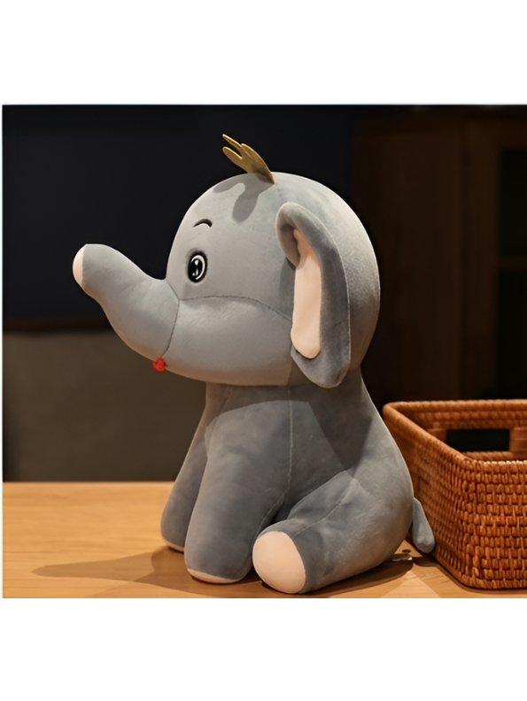 Crown Elephant Plush Toy - Soft Grey Elephant Stuffed Animal with Golden Crown, Big Ears, and Upturned Trunk, Kawaii Plushie Doll for Kids ST11471