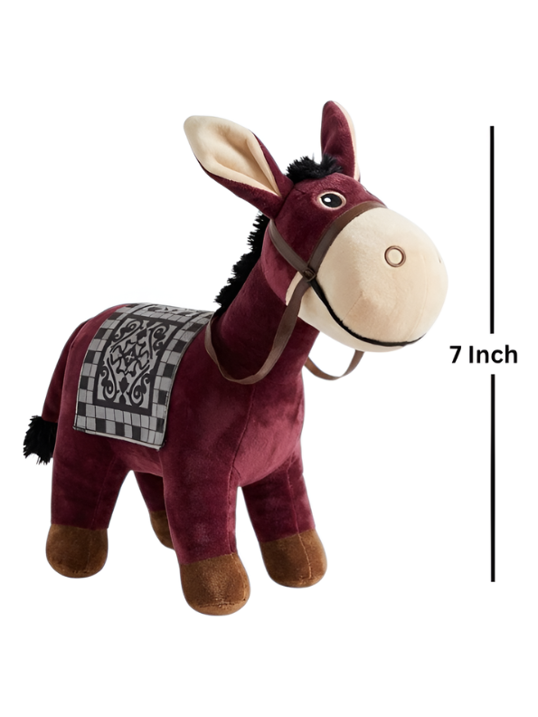 Donkey Soft Toy with Decorative Saddle – Cute 7-Inch Plush Burgundy Stuffed Farm Animal Plushie for Kids & Toddlers ST13195