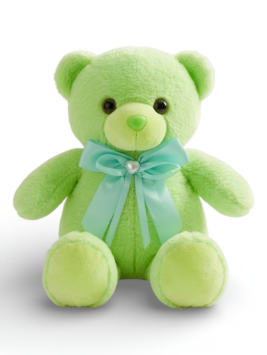 Green Teddy Bear Plush 8-Inch – Soft Stuffed Animal with Lavender Ribbon & Heart Charm | Cute Birthday Gift for Kids, Toddlers & Girls ST11106