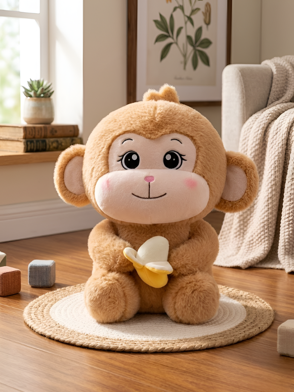 Monkey Plush Toy with Banana – 45cm Sitting Ultra-Soft Stuffed Animal for Kids, Cute Light Brown Nursery Décor, ST14463