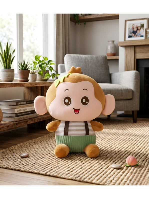 Monkey Toy – 15-Inch Plush Soft Stuffed Animal with Striped Shirt & Green Corduroy Overalls – Ideal Gift for Kids ST14495