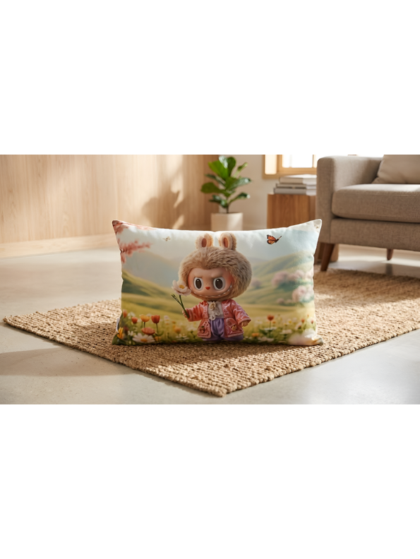Labubu Cute Bunny Monster Plush Throw Pillow – Soft Rectangular Lumbar Cushion for Kids Room, Nursery & Living Room Decor ST11441