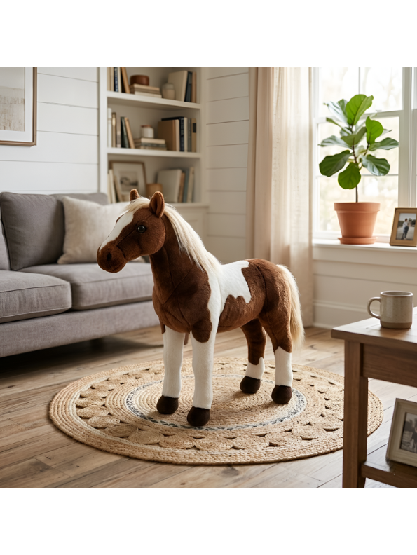 Horse Plush Toy – 55cm Realistic Paint Brown & White Spotted Pony Soft Stuffed Animal for Kids & Gifts ST14979