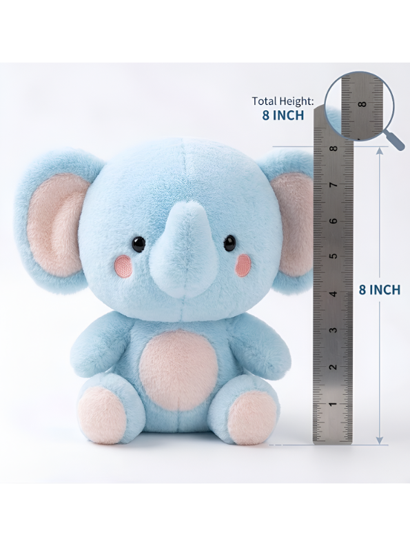 Blue Elephant Plush Stuffed Animal – 8-Inch Cute Soft Baby Elephant Toy for Infants Toddlers ST14123